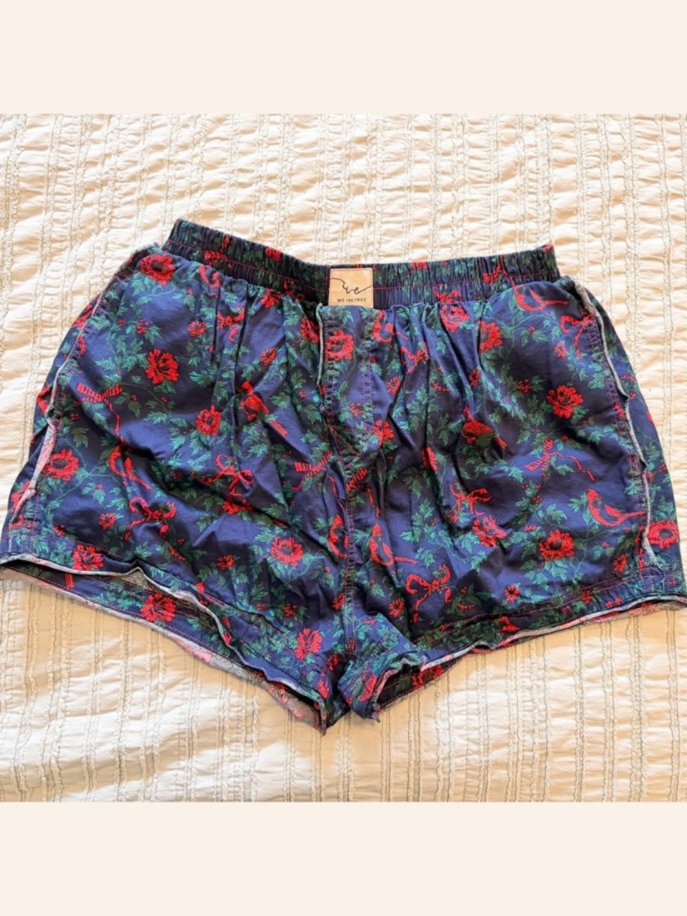 Free People Boxer Sleep Shorts | Navy Floral Print | Pockets | Sz M